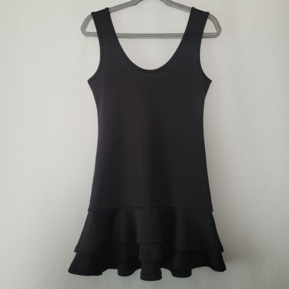 Lovers + Friends Black Scuba Ruffle Hem Sleeveless Mini Dress S